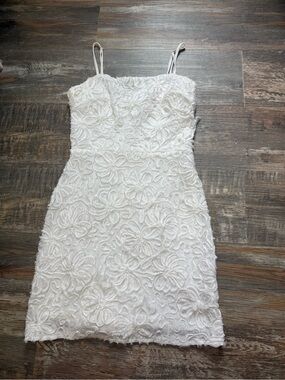 White Floral Lace Mini Dress with Spaghetti Straps